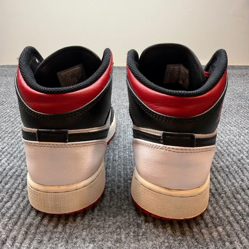 Nike Jordan 1 Mid White Black Red Sneakers Youth 6Y Retro High Top Basketball